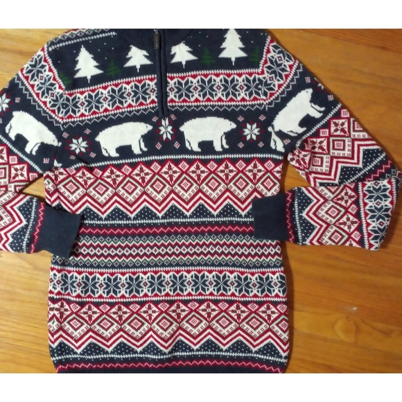 ASPEN 3/4 ZIP SWEATER REDGREEN BLUE PRINT HOLIDAY - Picture 2 of 14